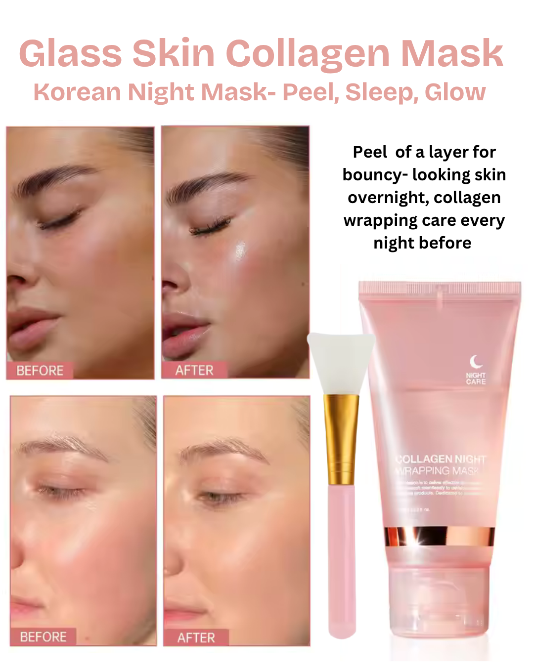 Korean Hydrolyzed Collagen Overnight Peel-Off Mask – Glass Skin Effect, Pore-Minimizing Facial Wrap